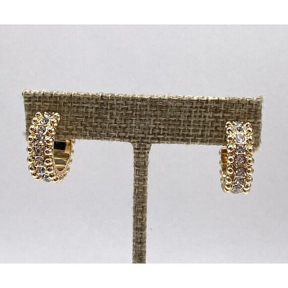 Earrings Half Hoops Rhinestones Gold Tone Fashion - Picture 3 of 7